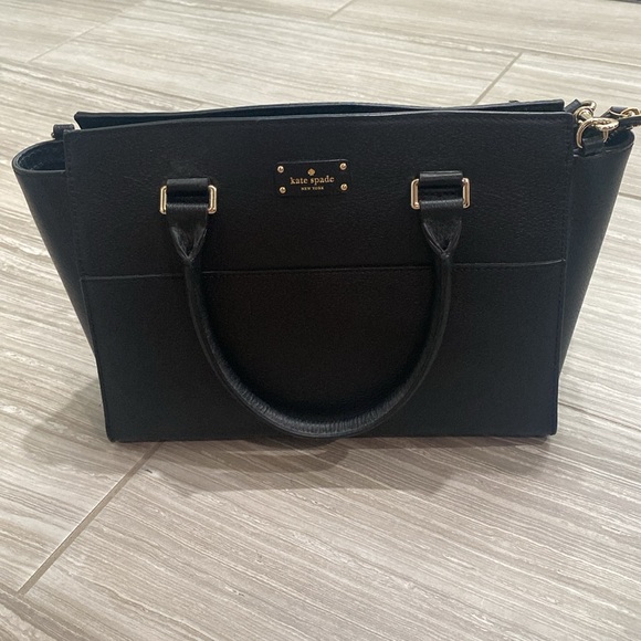 Kate Spade black leather purse with top handle and long strap - Picture 2 of 7